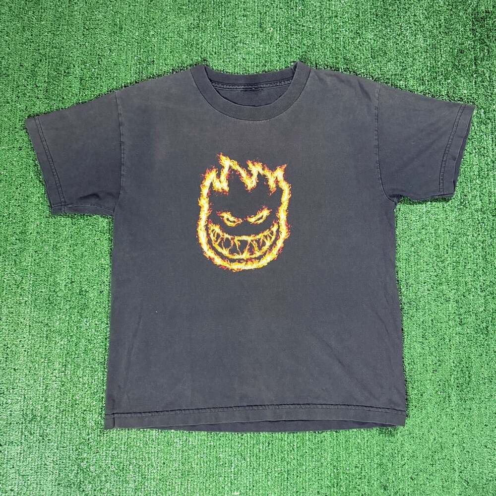 Spitfire Skateboard T-Shirt Black Flame Logo Medium Faded